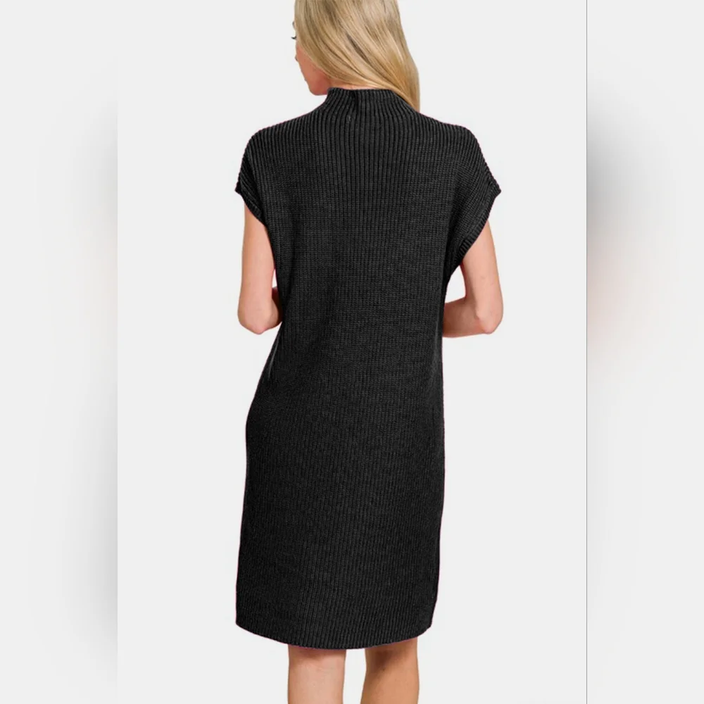 Zenana Mock Neck Short Sleeve Sweater Dress - Picture 2 of 5